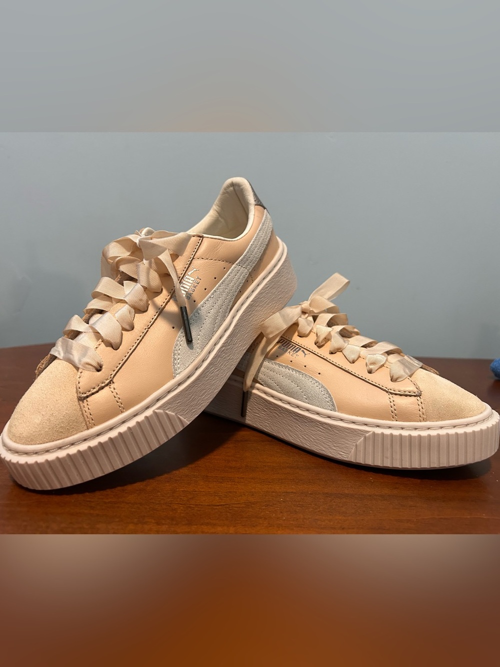 Puma Pale Pink Platform Sneakers with Ribbon Laces - Women size 6